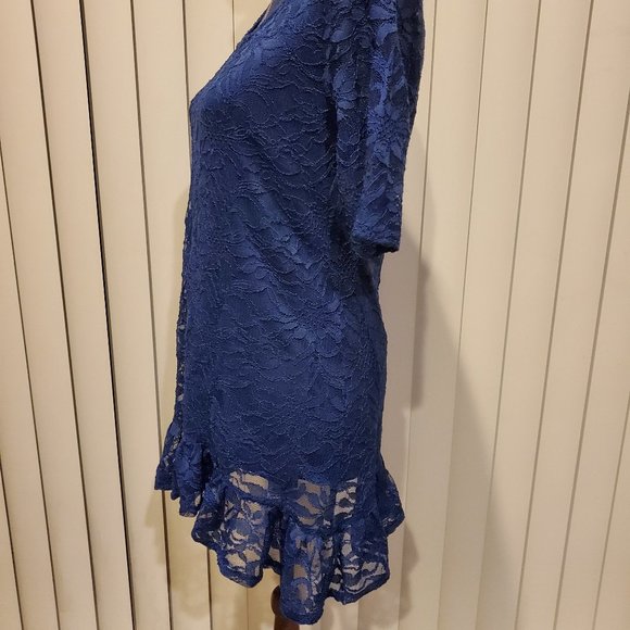 Style & Co. Blue Quarter Sleeve Lace Ruffle Hem Top Women's Medium Petite - Picture 5 of 9